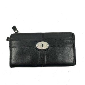 Fossil Maddox Wallet Black Leather3/4 Zip Around Clutch Organizer